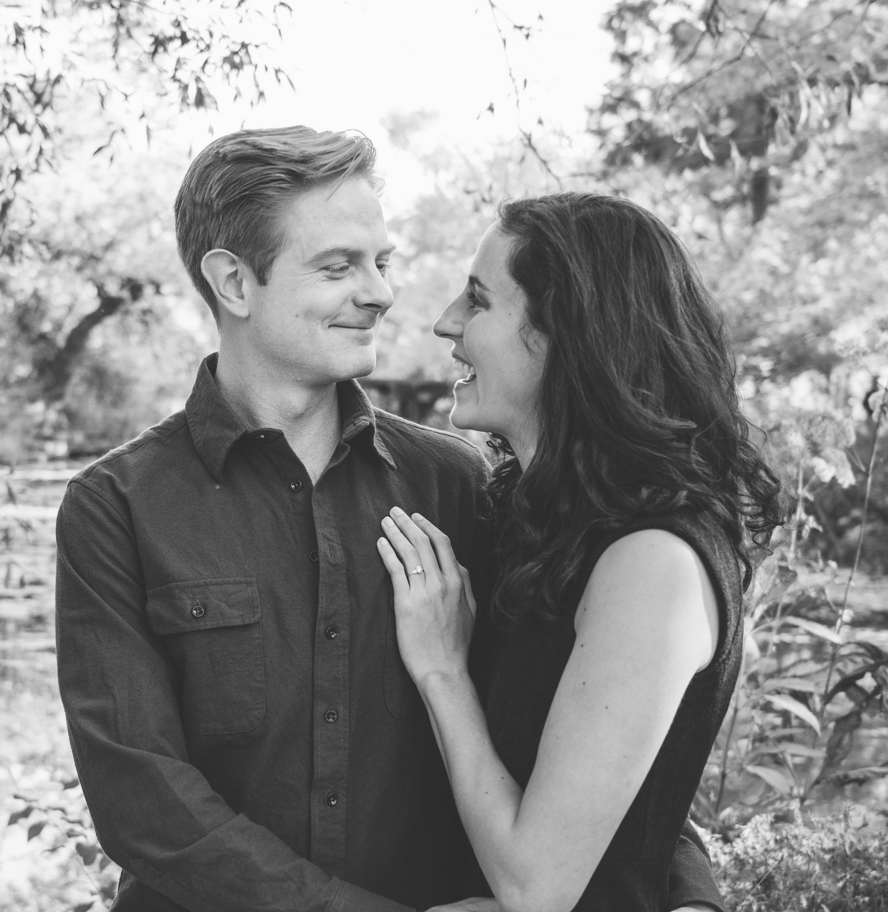 Black and white mage of the bride and groom, looking happy as can be. Photo credit: Nick Gerber of Gerber and Scarpelli.